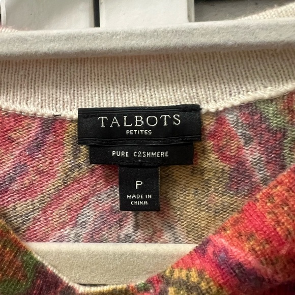 Talbots 100% Cashmere Paisley Print 3/4 Sleeve Sweater Audrey Red Multi - Picture 3 of 4